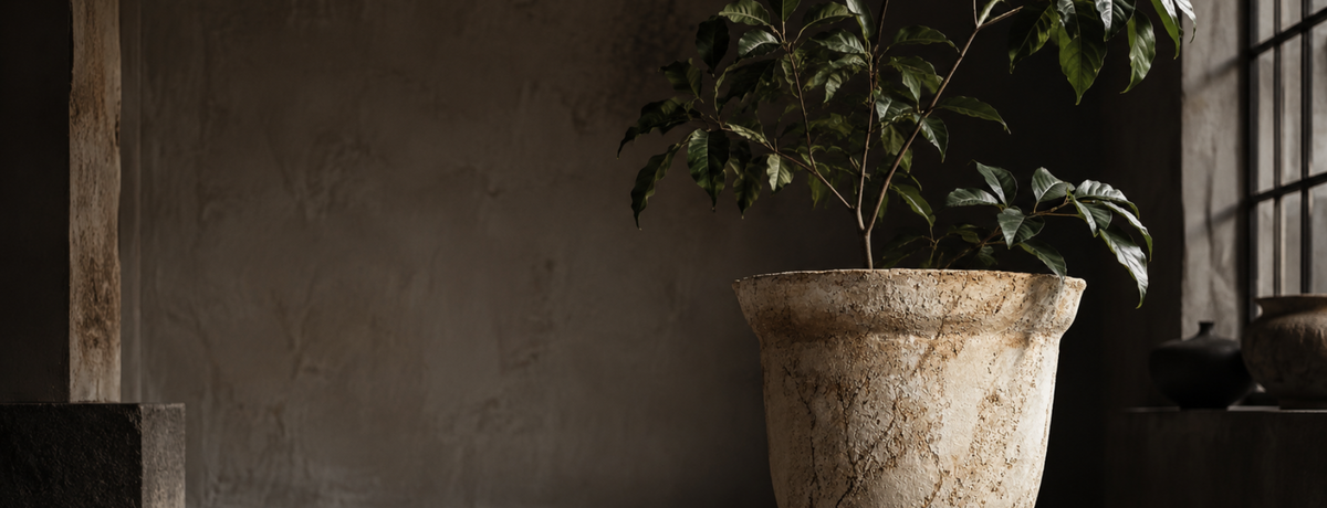 Handcrafted Donizza.art concrete planter in an architectural interior